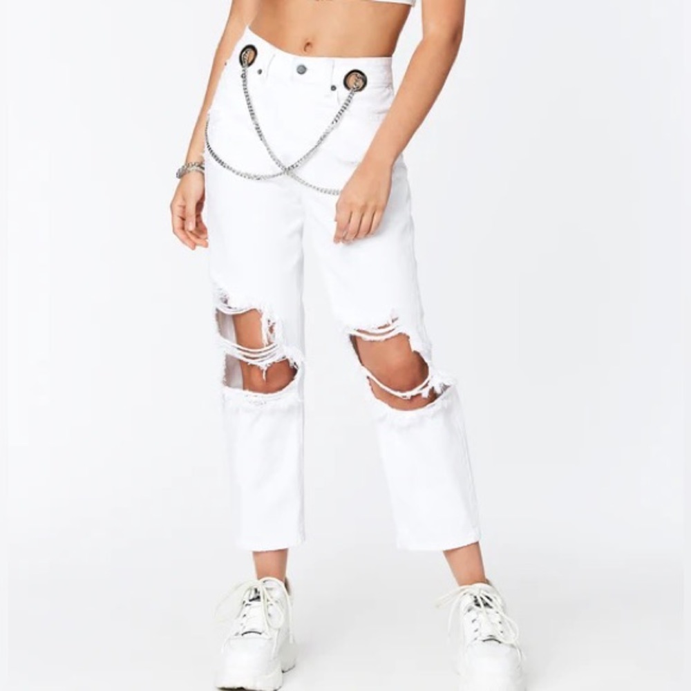 CARMAR white ripped jeans with edgy/removable chains